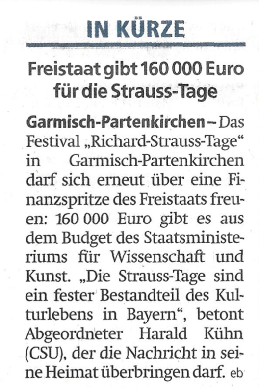 Garmisch-Partenkirchner Tagblatt, 28.07.2025, Freistaat gibt 160000 @ für die Strauss-Tage