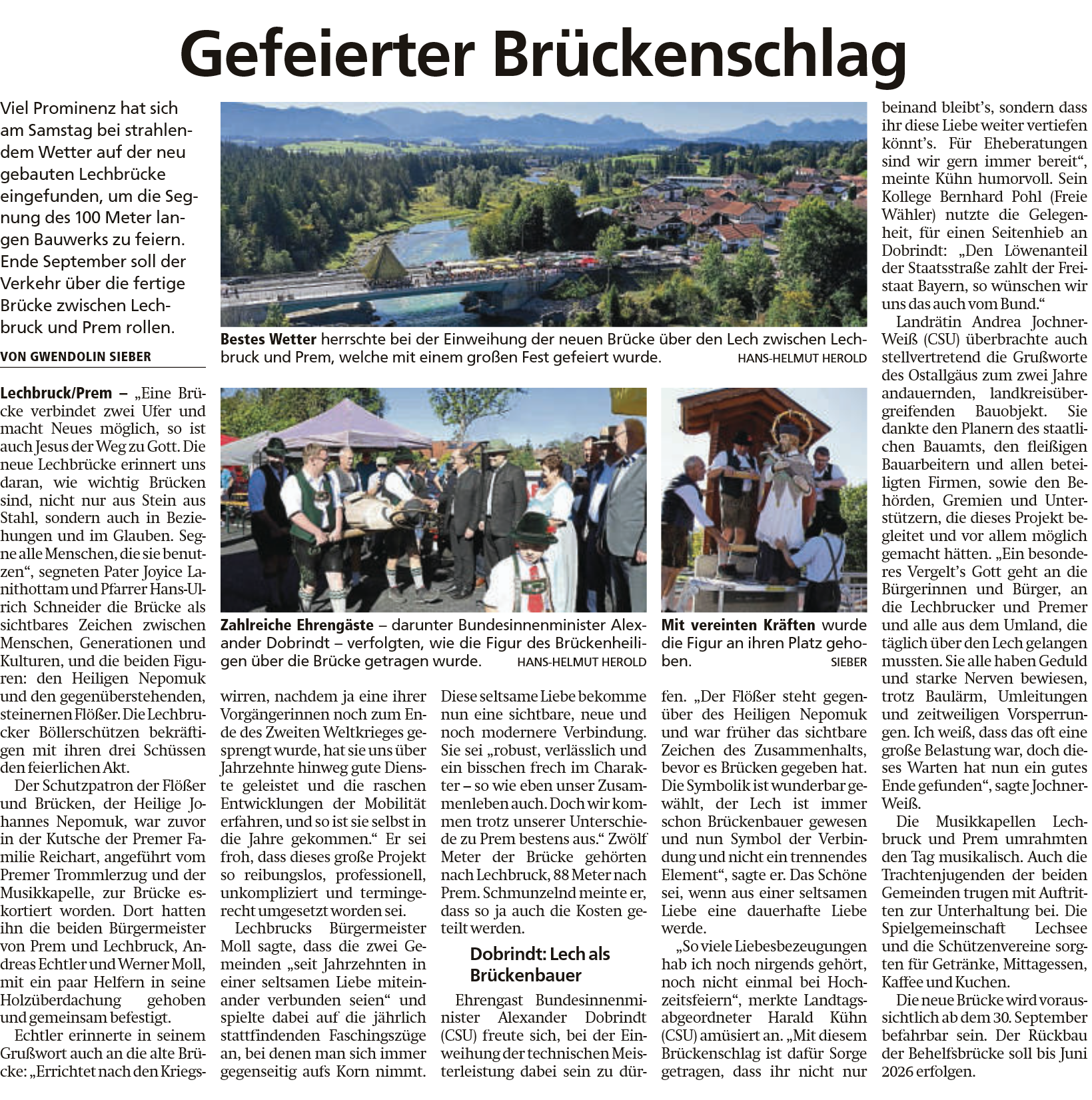 Zeitungsartikel, Schongauer Nachrichten, 22.09.2025, Gefeierter Brückenschlag