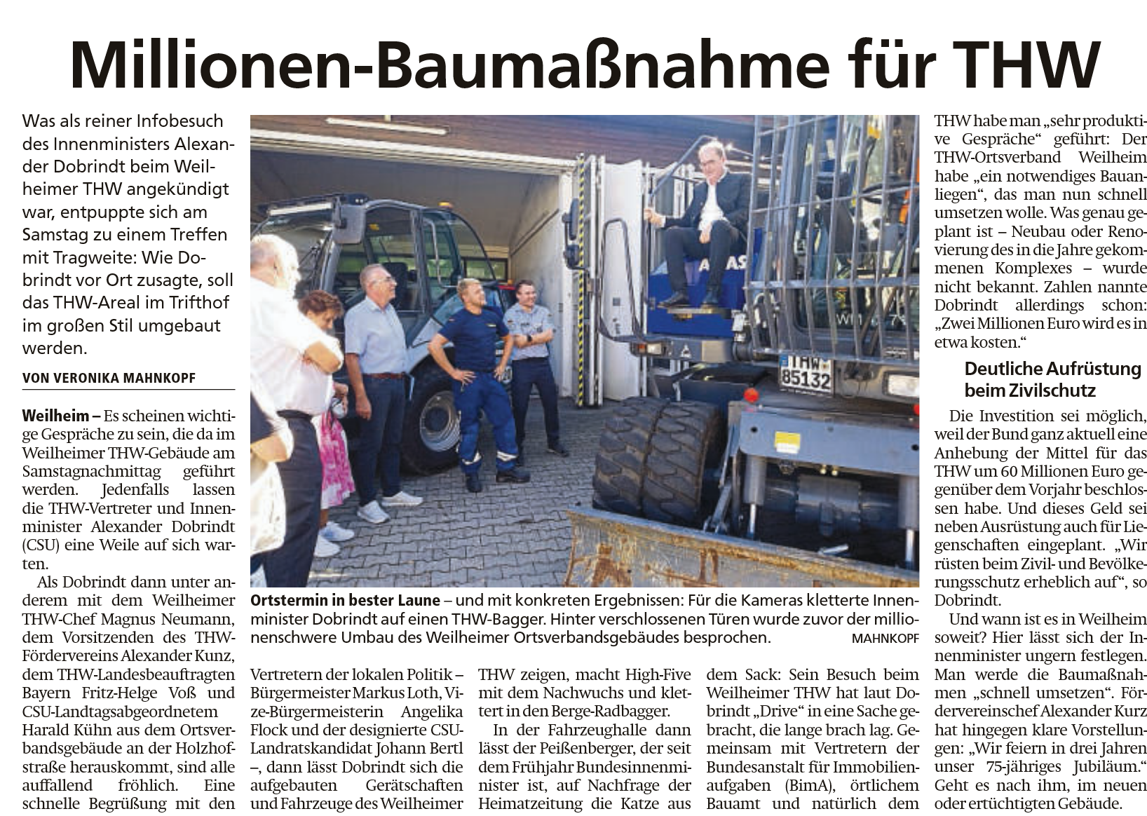 Zeitungsartikel Weilheimer Tagblatt, 22.09.2025, Millionen-Baumaßnahme für THW