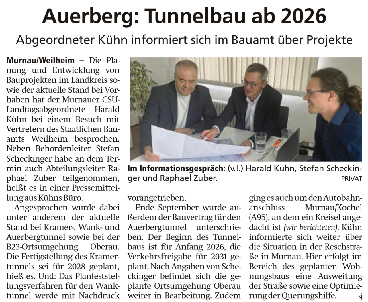 Zeitungsartikel Garmisch-Partenkirchner Tagblatt, "Auerberg Tunnelbau ab 2026"