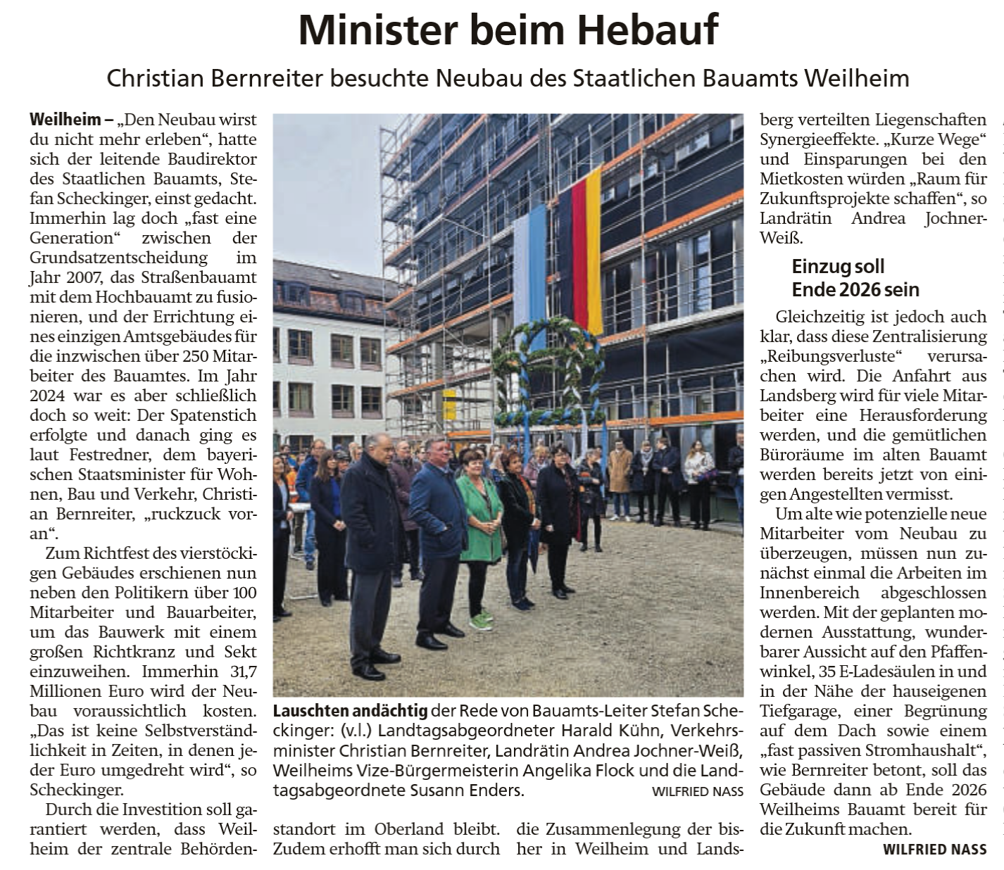 Zeitungsartikel Weilheimer Tagblatt, 14.10.2025 "Minister beim Hebauf"